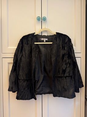 Jennifer Lopez Black Faux Fur Coat with Branded Label